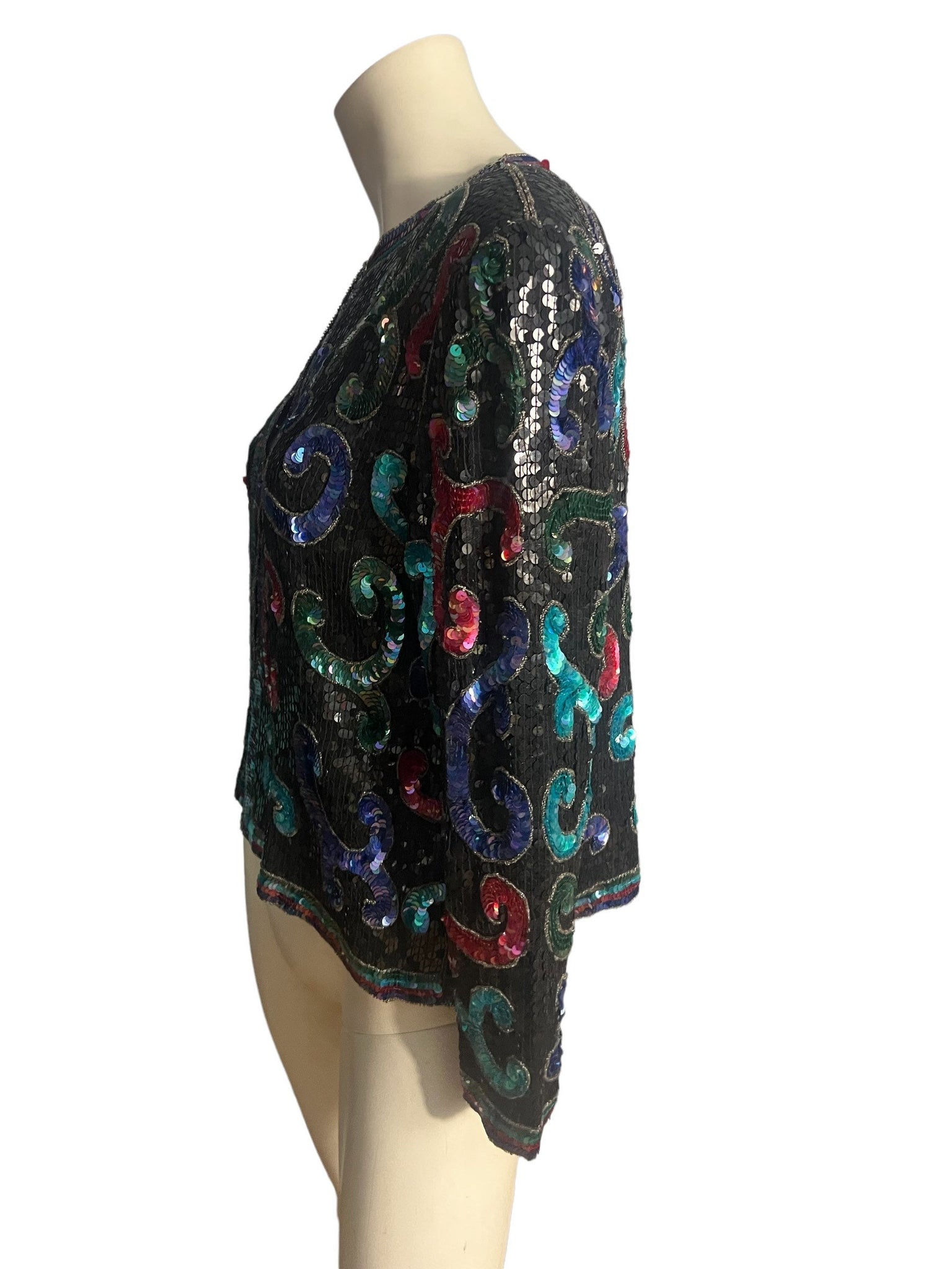 Vintage sequin & bead jacket black and rainbow Stmira M