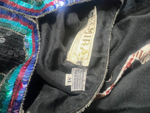 Vintage sequin & bead jacket black and rainbow Stmira M