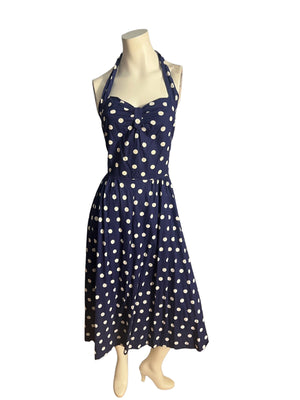 Vintage 50's blue polka dot halter dress and jacket L Wildman