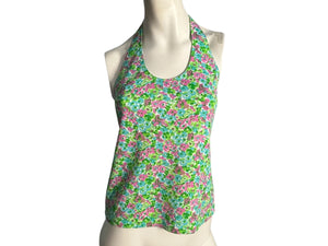 Vintage 70's green floral halter shirt M