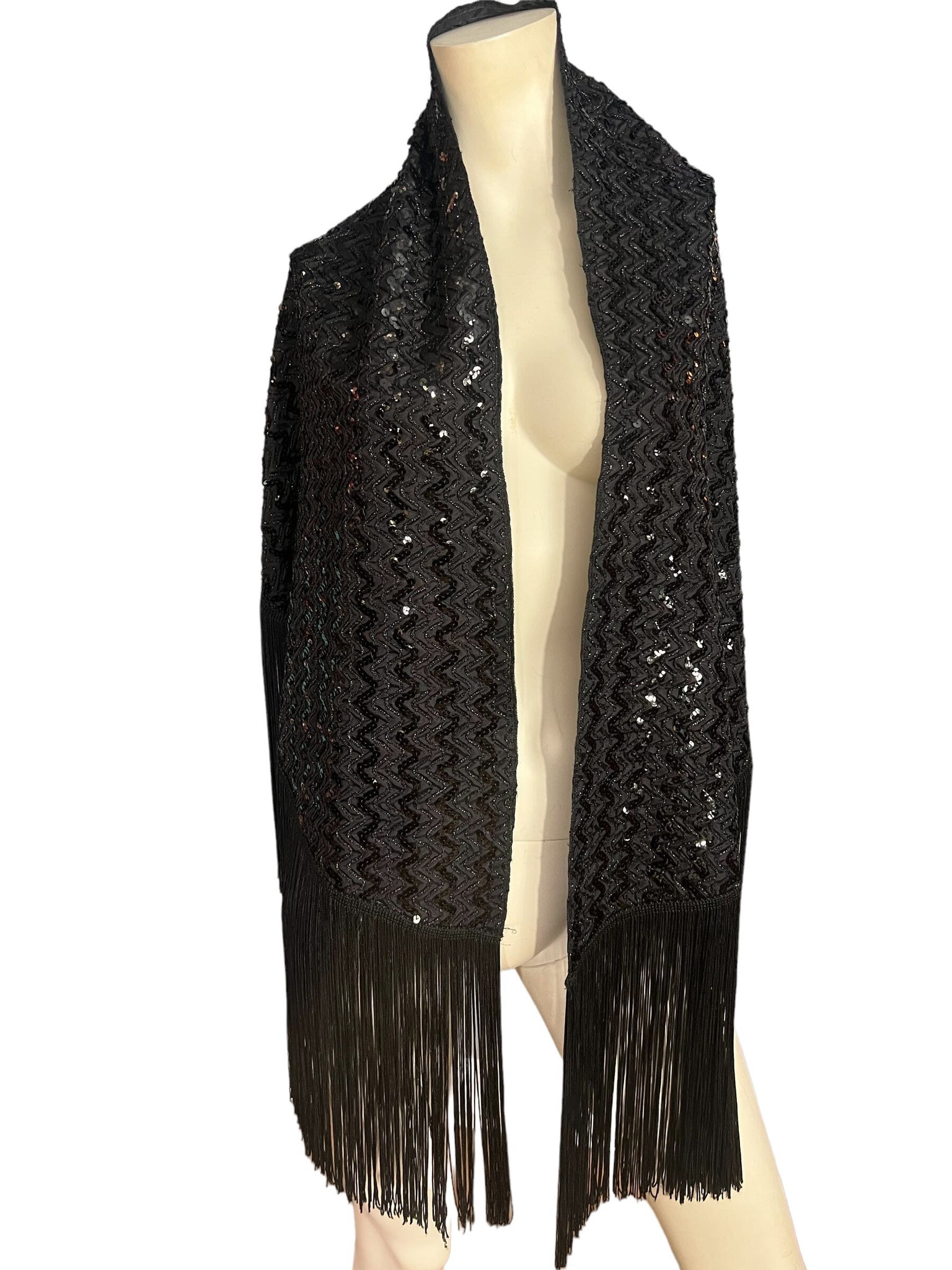 Vintage black sequin 70's shawl cape