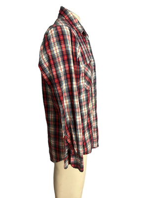 Vintage 80's red plaid button up shirt M