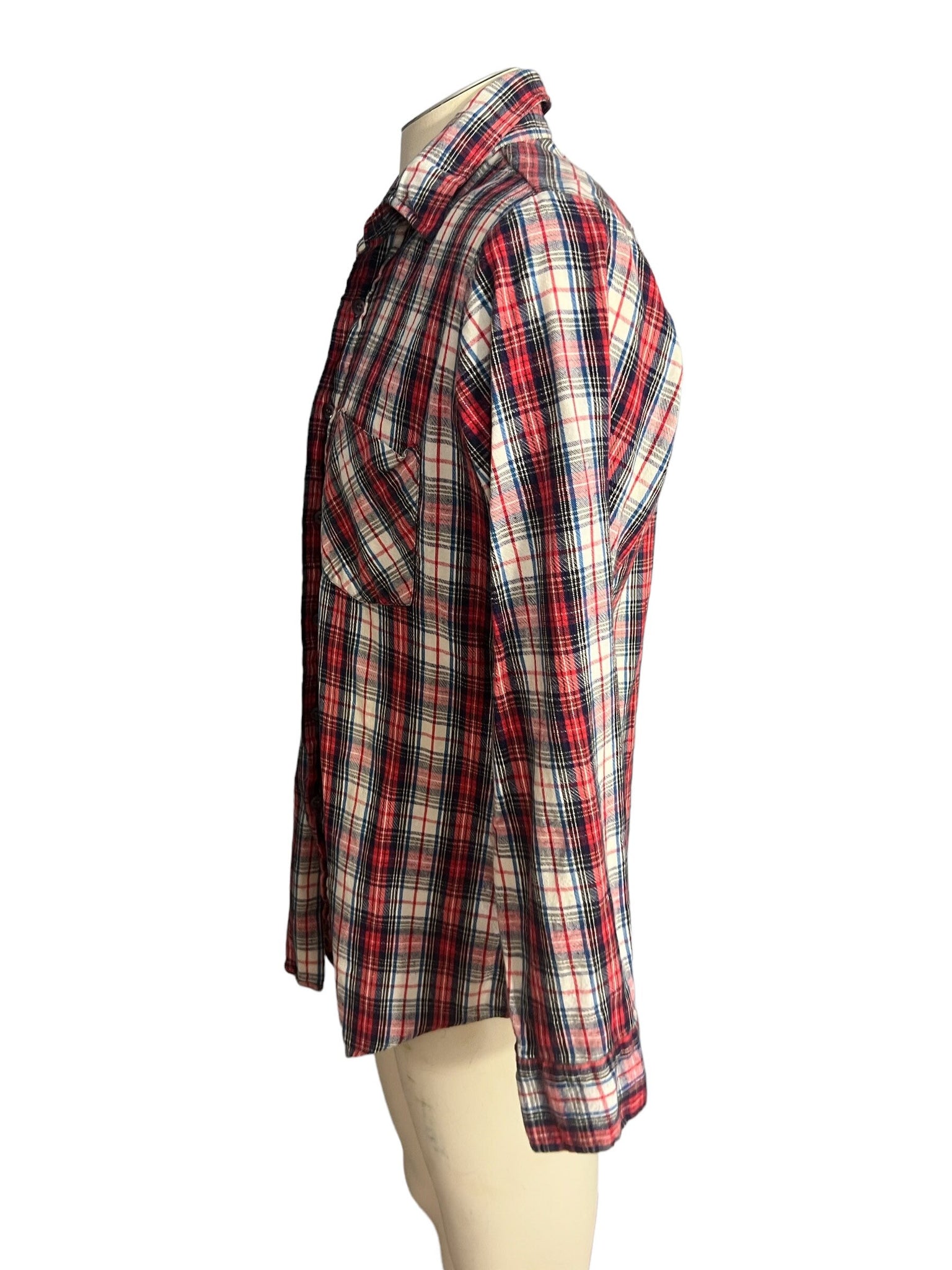 Vintage 80's red plaid button up shirt M