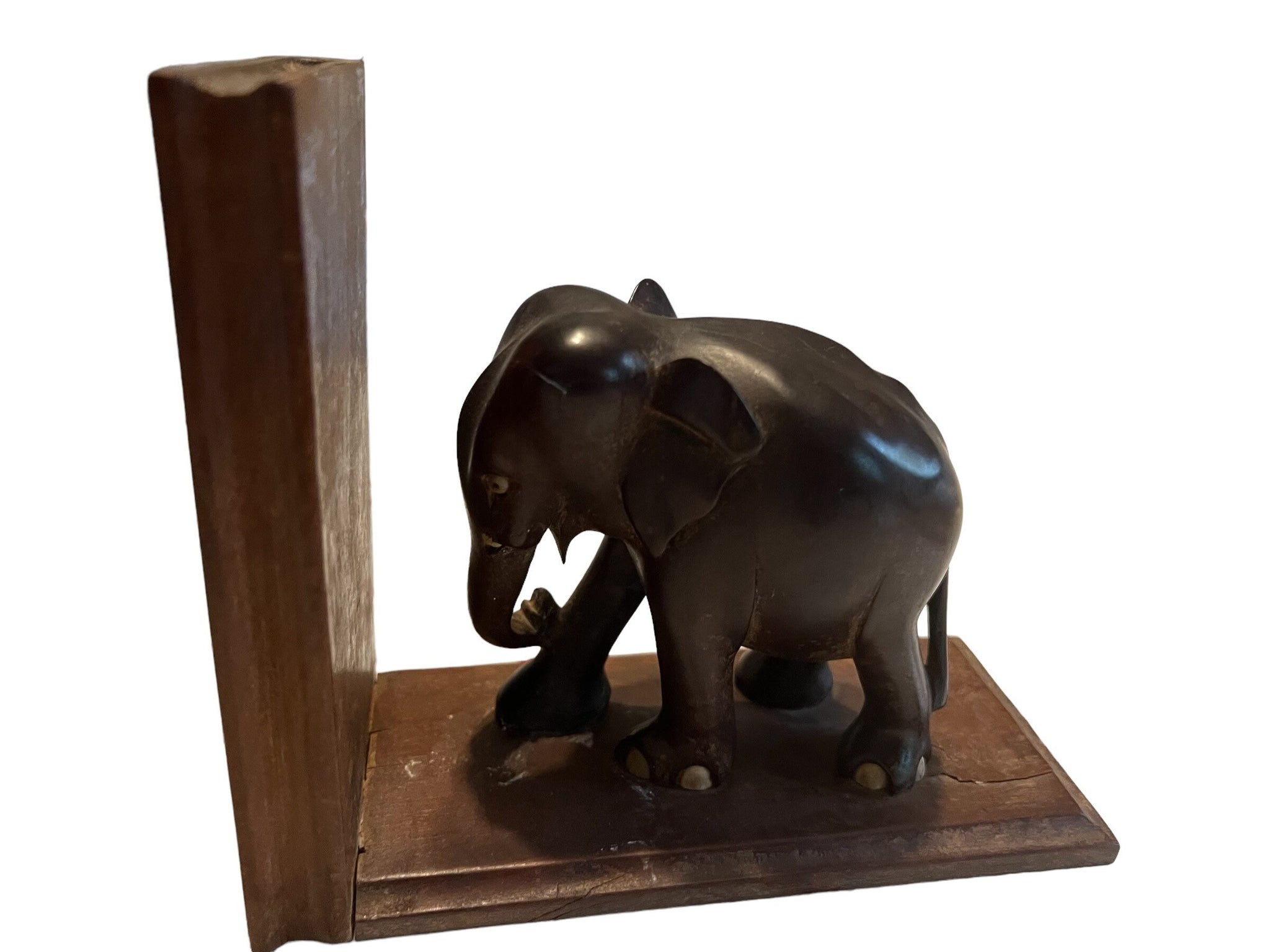 Vintage wood elephant bookends