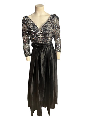 Vintage long black & silver sequin dress M