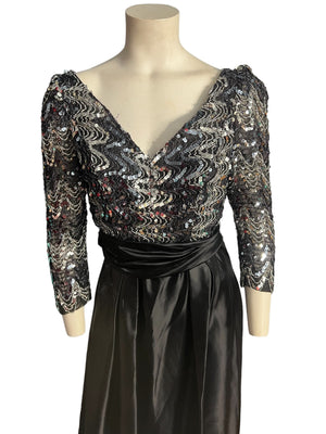 Vintage long black & silver sequin dress M