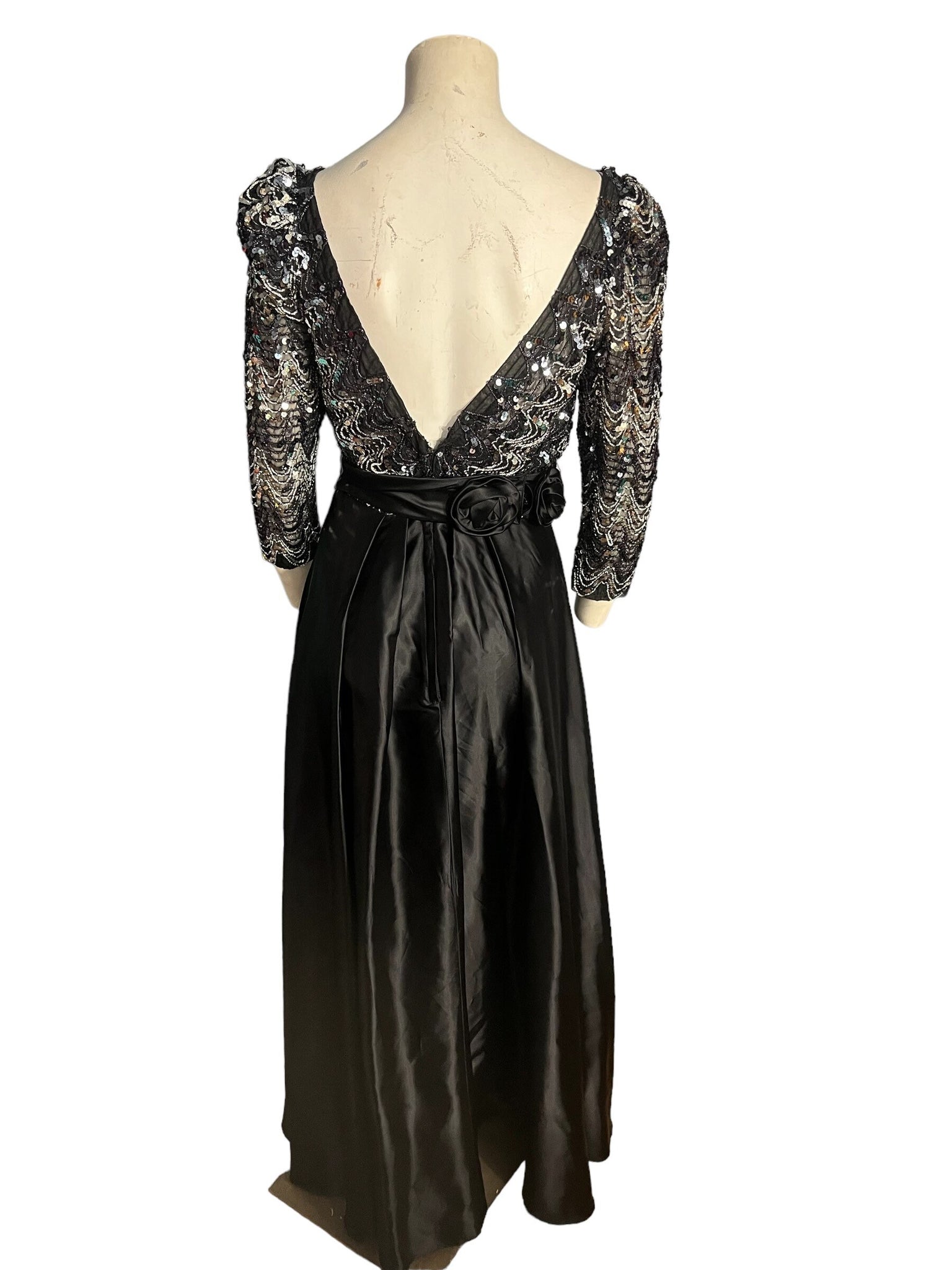 Vintage long black & silver sequin dress M