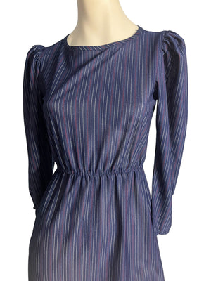 Vintage 80's blue striped sheer dress S