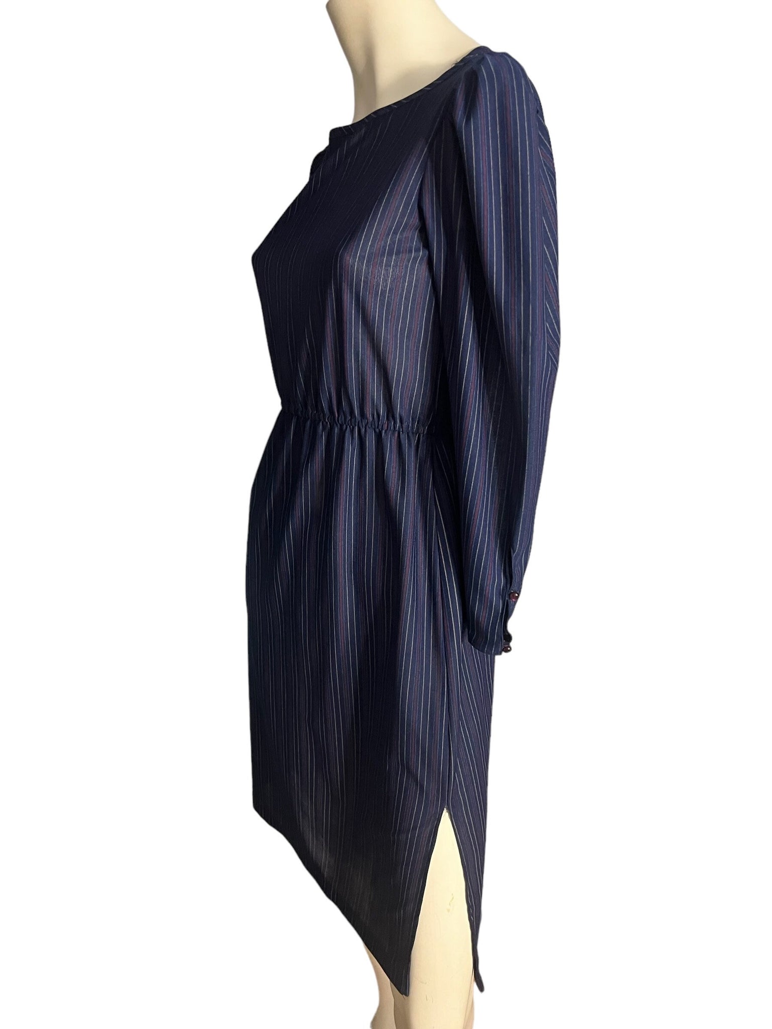 Vintage 80's blue striped sheer dress S