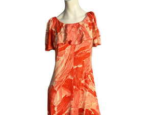 Vintage 1970's Long Wild Orange Dress L