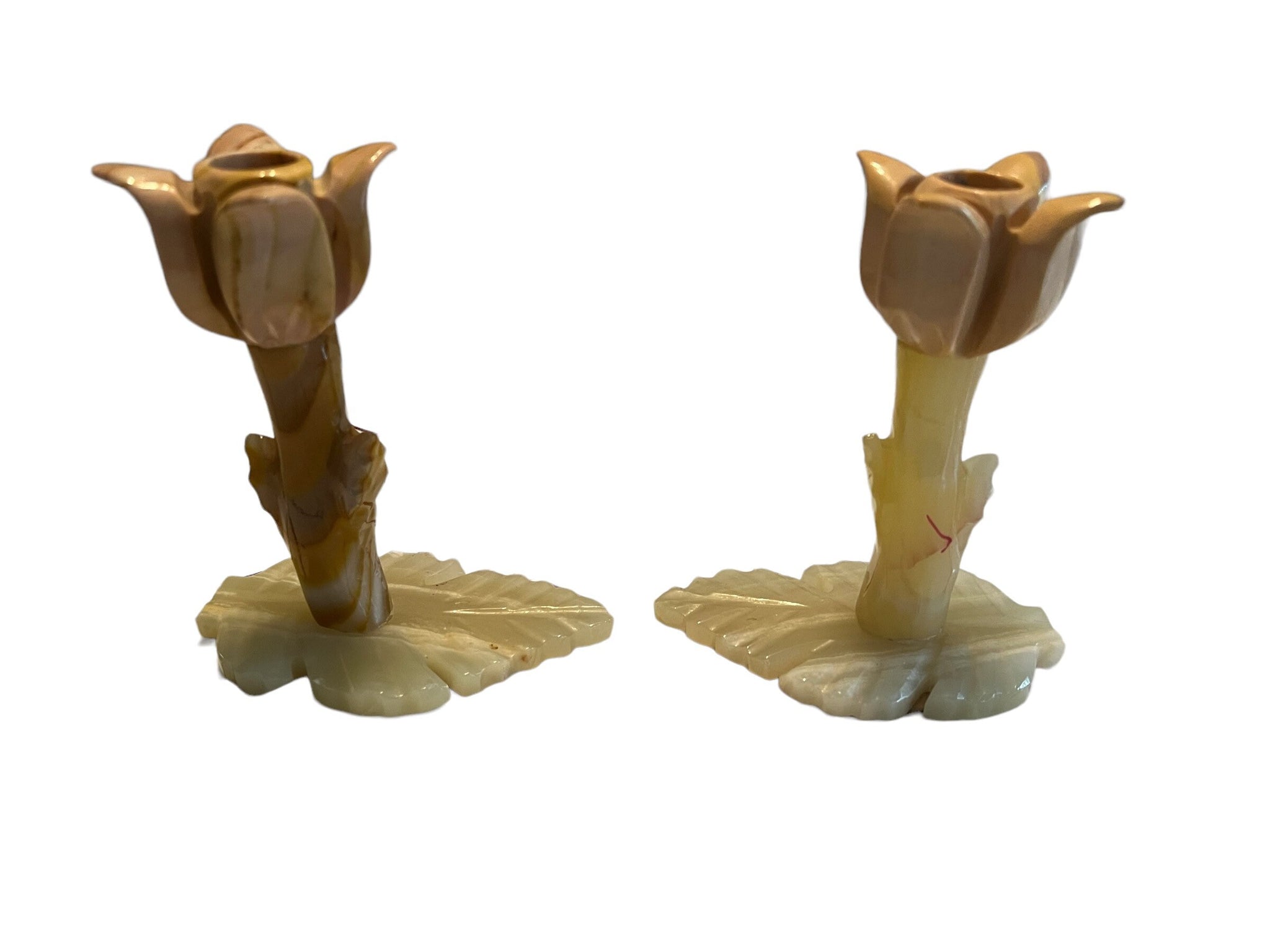 Vintage stone flower candlestick holders