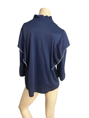 Vintage 70's blue polka dot blouse shirt L