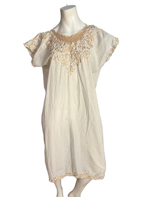 Vintage beige embroidered tunic dress L XL