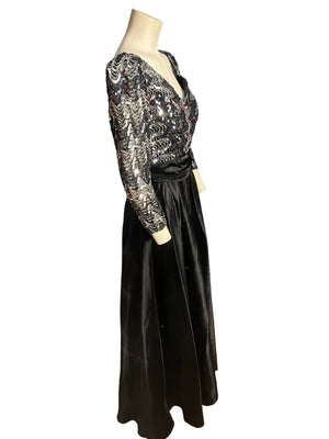 Vintage long black & silver sequin dress M