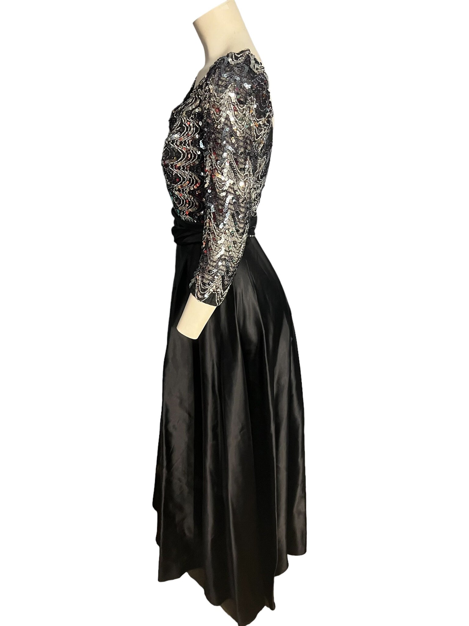 Vintage long black & silver sequin dress M