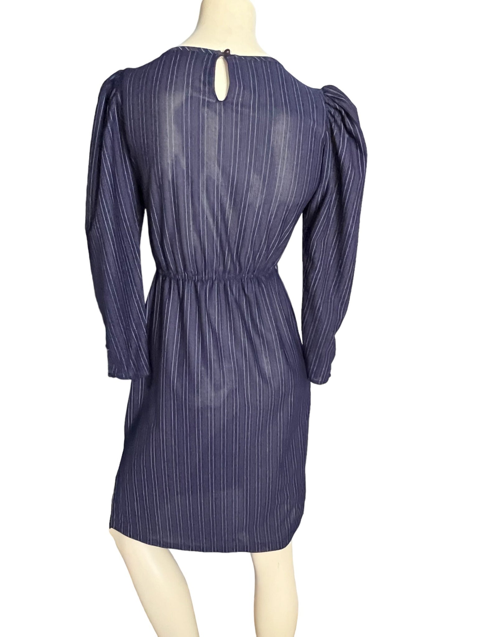 Vintage 80's blue striped sheer dress S