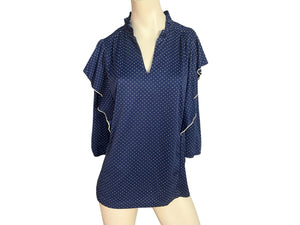 Vintage 70's blue polka dot blouse shirt L