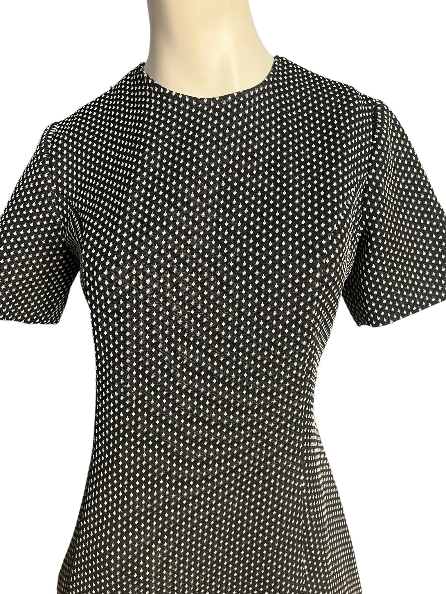 Vintage black 70's polka dot dress M