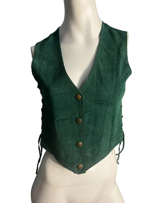 Vintage green 80's leather vest M L Axessorium