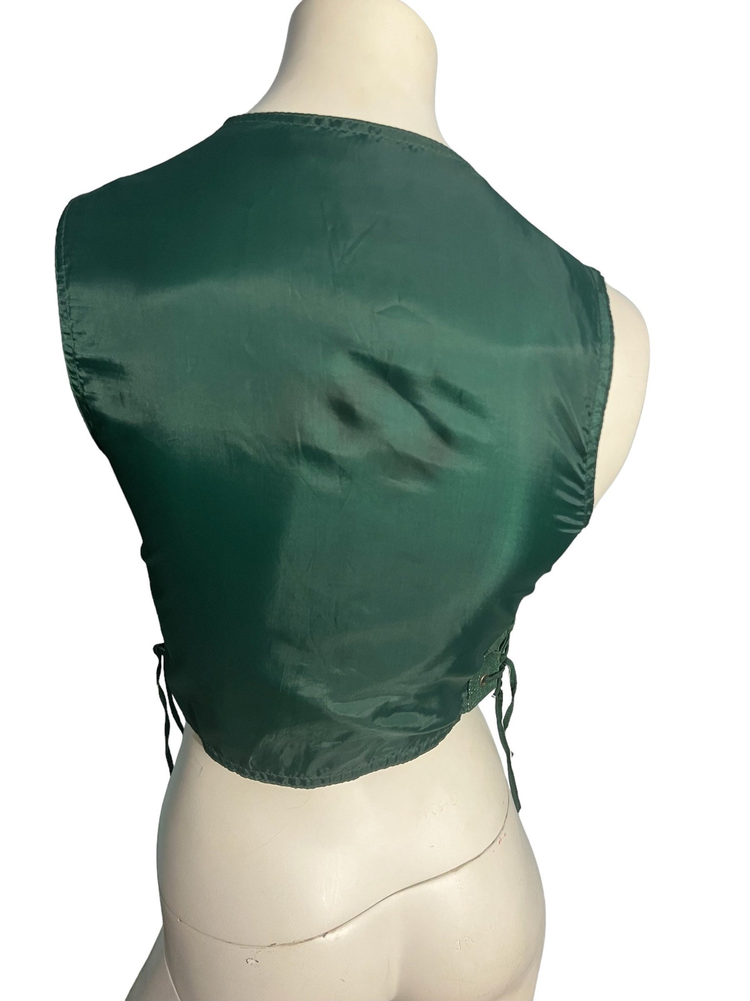 Vintage green 80's leather vest M L Axessorium