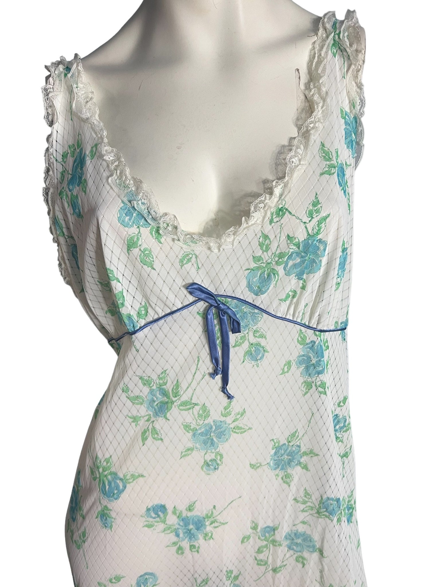 Vintage 70's sheer blue flower nightgown M