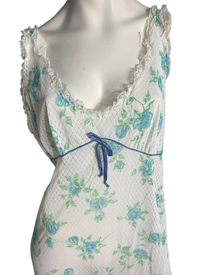 Vintage 70's sheer blue flower nightgown M