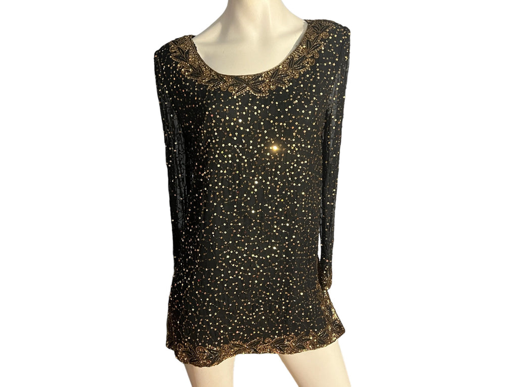 Vintage 80's black gold sequin top Stenay M