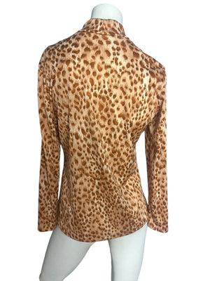 Vintage 70's leopard tie neck shirt L Mardi Modes