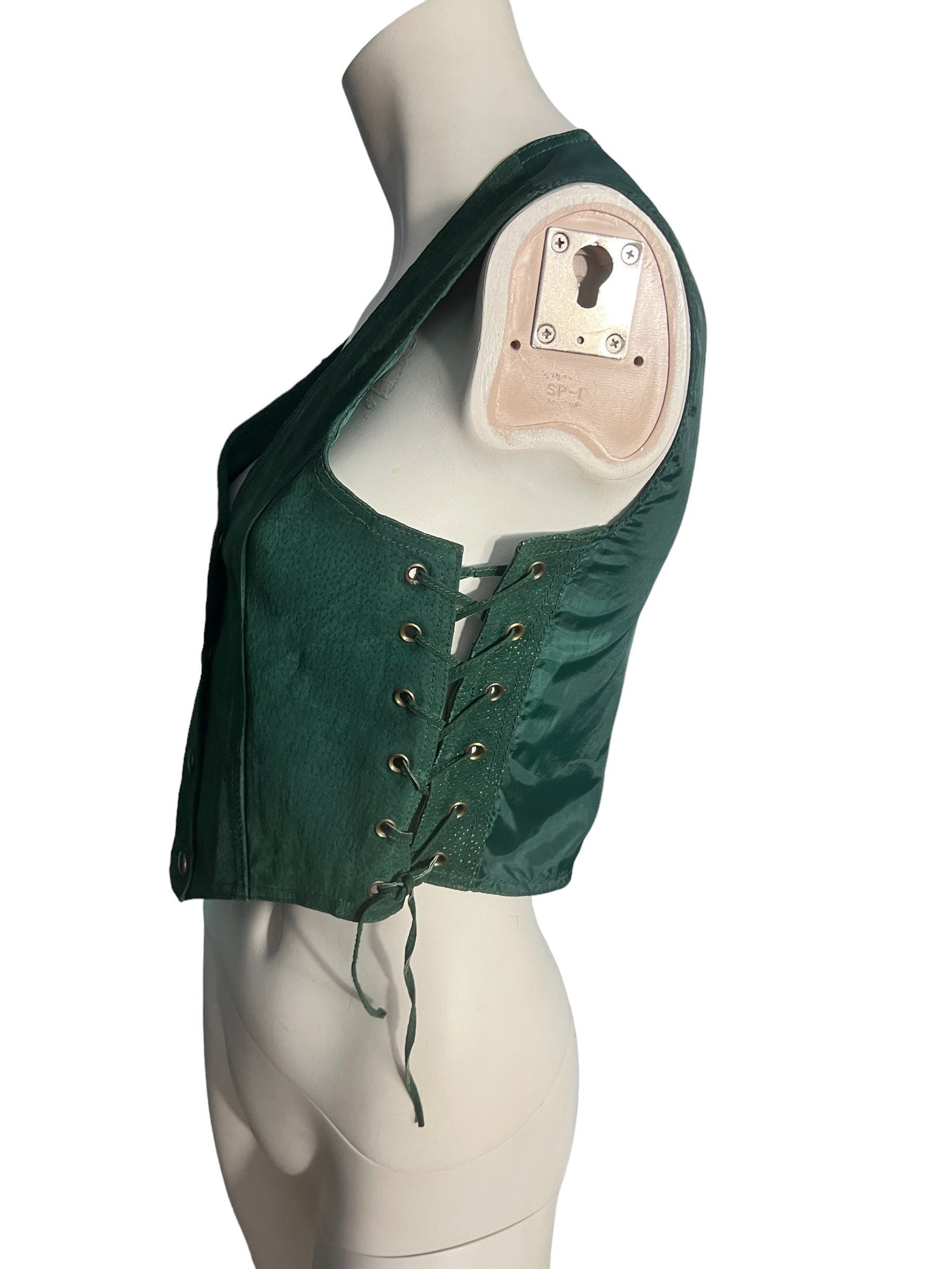 Vintage green 80's leather vest M L Axessorium