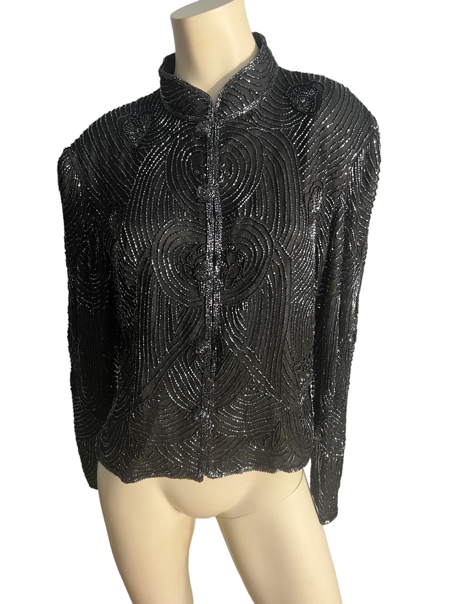 Vintage black bead jacket XL Papell Boutiue