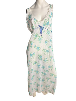 Vintage 70's sheer blue flower nightgown M