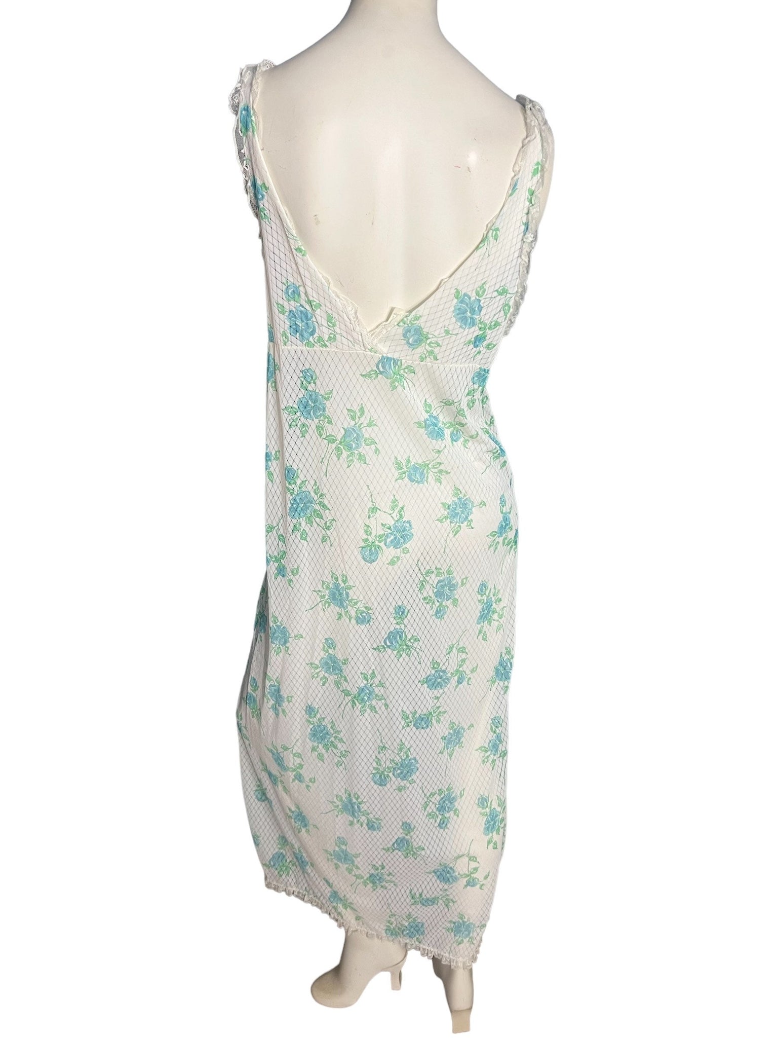 Vintage 70's sheer blue flower nightgown M