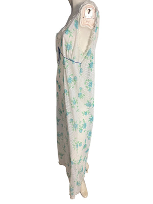 Vintage 70's sheer blue flower nightgown M