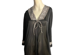 Vintage 70's black leopard robe nightgown M