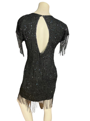 Vintage 80's black bead mini dress M