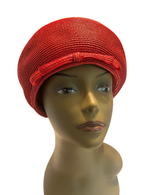 Vintage 60's red straw beret hat