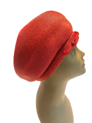 Vintage 60's red straw beret hat