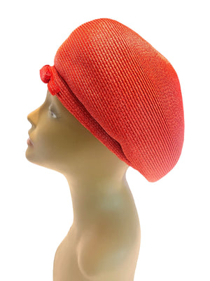 Vintage 60's red straw beret hat