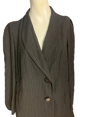 Vintage 40's 50's long rayon jacket L black pinstripe