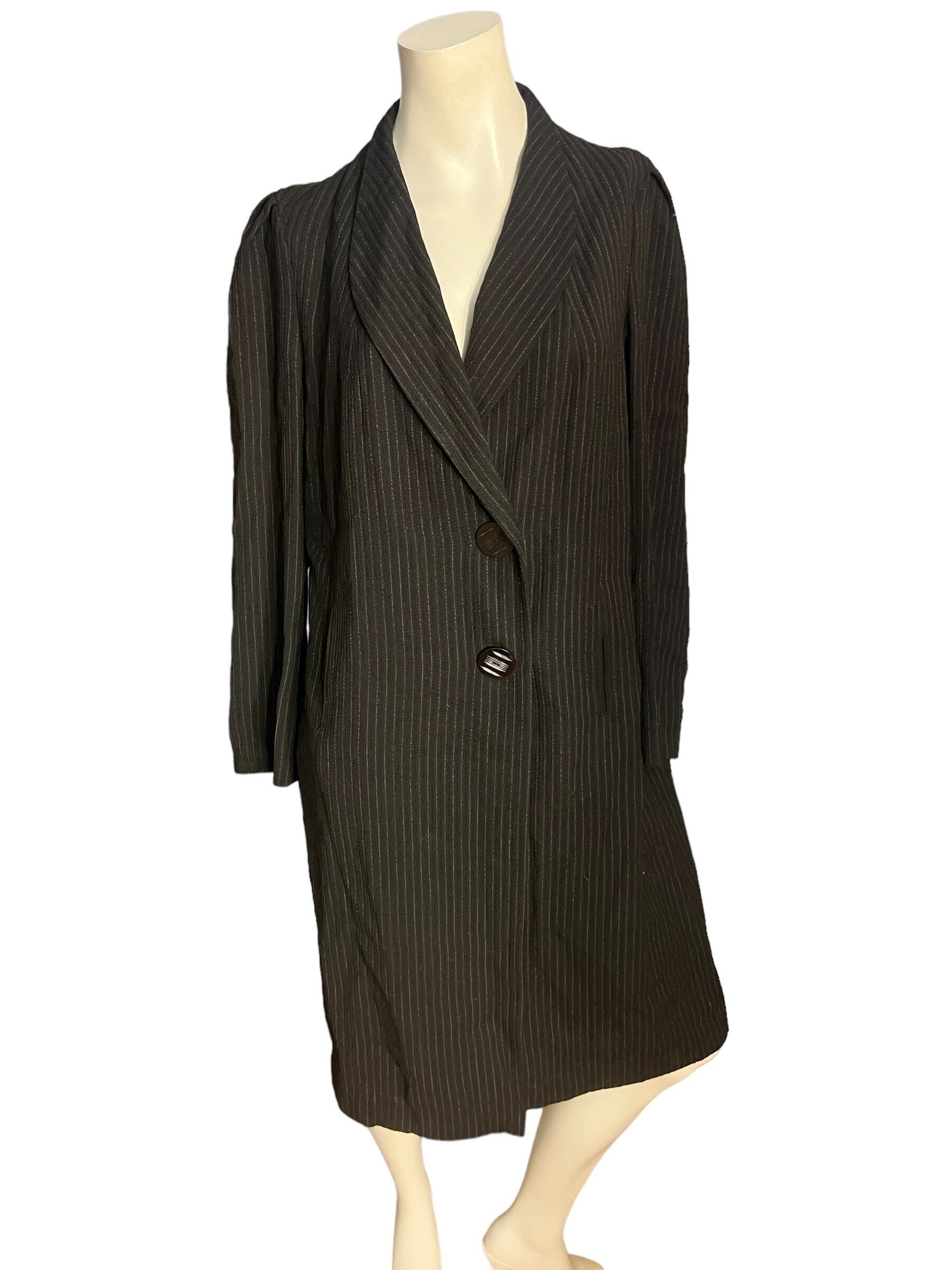 Vintage 40's 50's long rayon jacket L black pinstripe