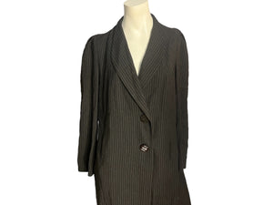 Vintage 40's 50's long rayon jacket L black pinstripe