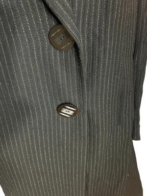 Vintage 40's 50's long rayon jacket L black pinstripe