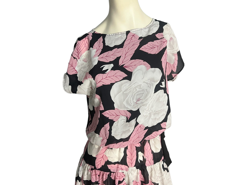 Vintage 80's drop waist floral dress M Vicky Vaughn