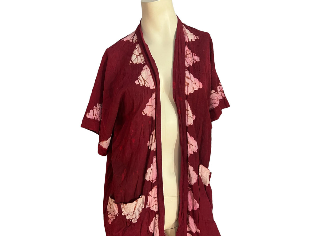 Vintage batik pink cotton robe S M