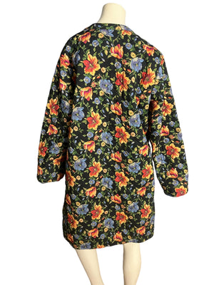 Vintage 80's black floral quilted jacket L XL