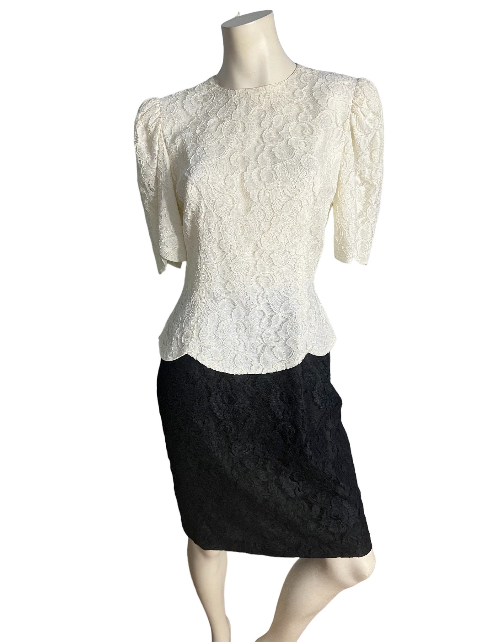 Vintage 80's black & white lace dress 10 Spenser Jeremy