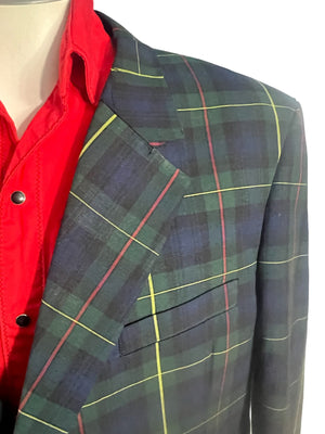 Vintage green & blue plaid suit jacket 48