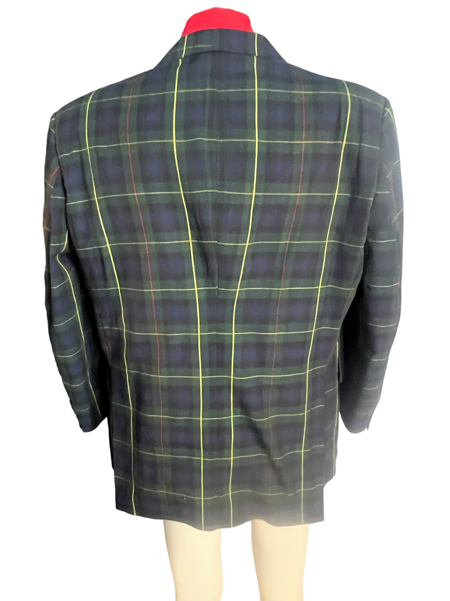 Vintage green & blue plaid suit jacket 48