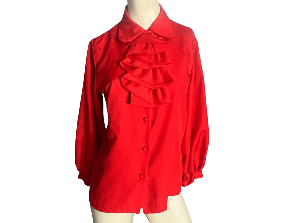 Vintage red 70's ruffle shirt M Terry