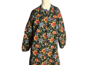 Vintage 80's black floral quilted jacket L XL